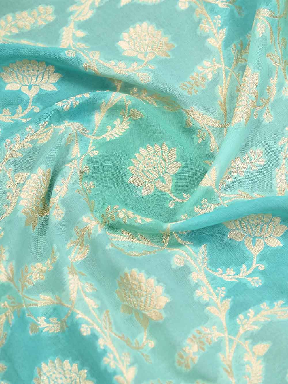 Mint Blue Paithani Rangkat Khaddi Georgette Handloom Banarasi Saree - Sacred Weaves