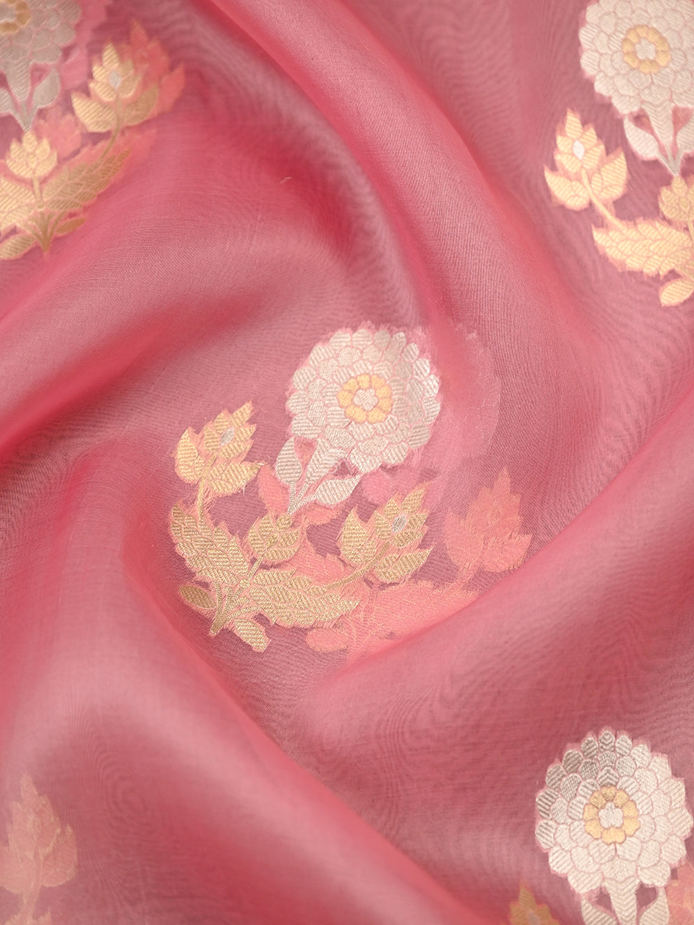 Pastel Pink Boota Organza Handloom Banarasi Saree - Sacred Weaves