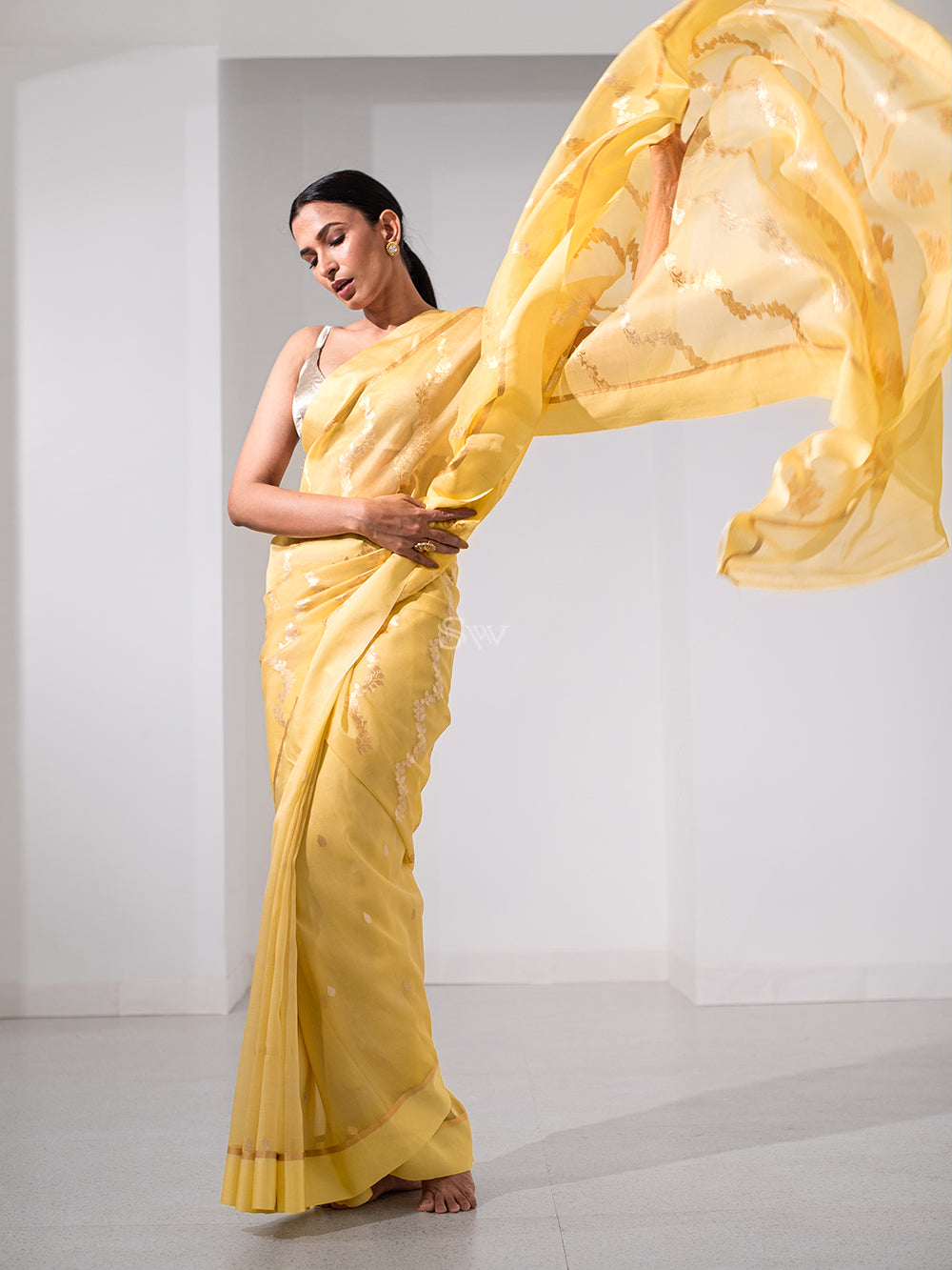 Yellow Organza Handloom Banarasi Saree