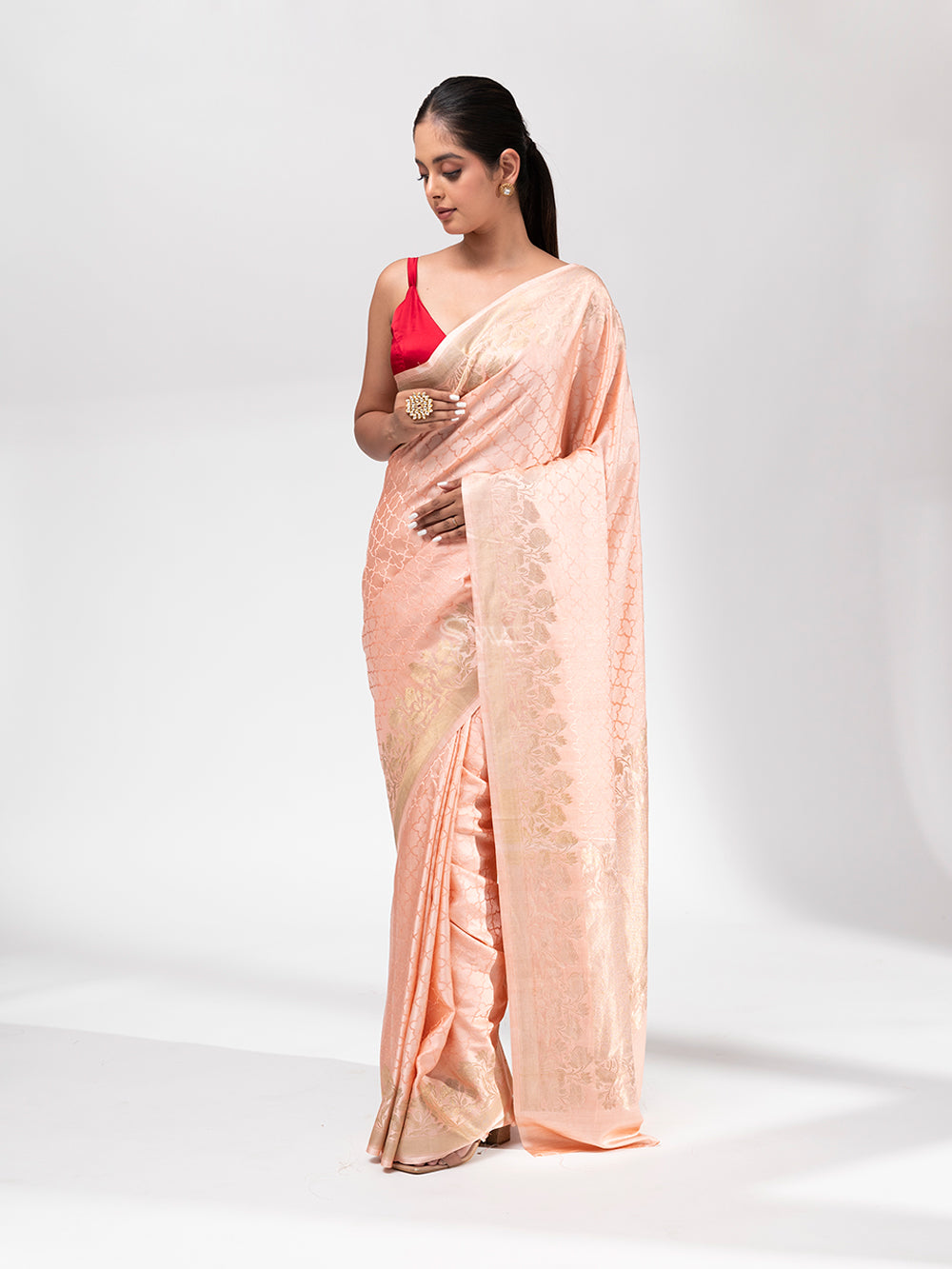 Peach Banarasi Saree | suturasonline.com.br