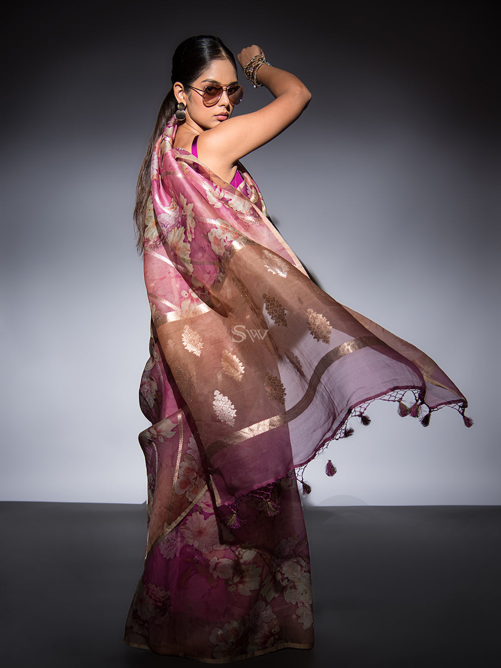 Buy Peach Banarasi Silk Indian Wedding Saree Online - SARV05923