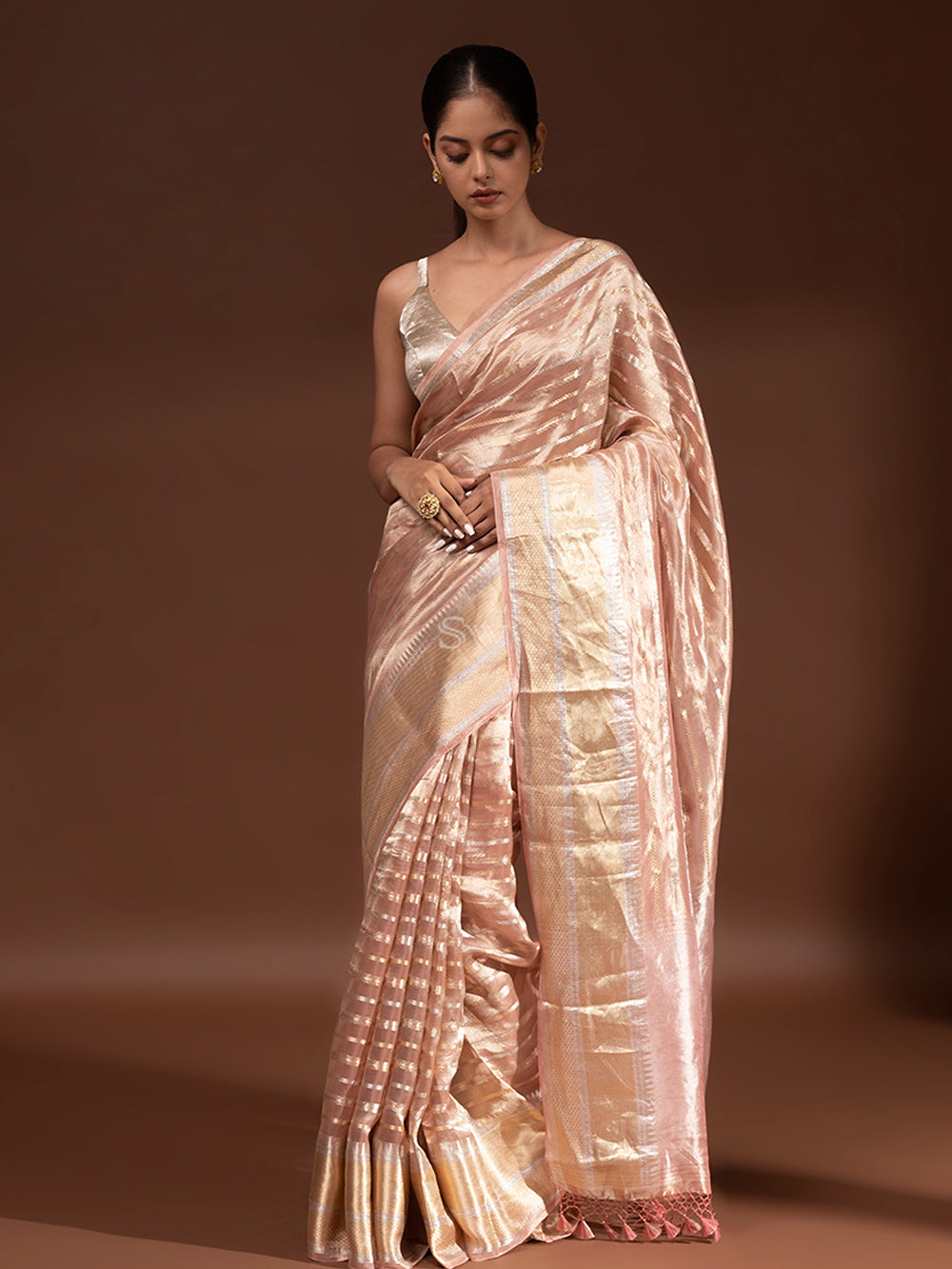 Pink Glass Tissue Saree and Pink Glass Tissue Sari Online Shopping