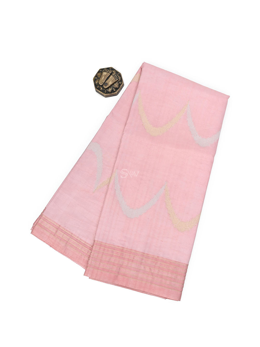 Pastel Pink Stripe Katan Silk Handloom Banarasi Saree