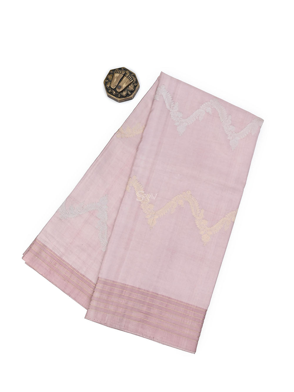 Dusty Pink Stripe Katan Silk Handloom Banarasi Saree