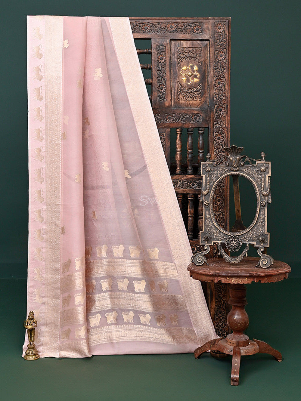 Pastel Pink Organza Handloom Banarasi Saree - Sacred Weaves