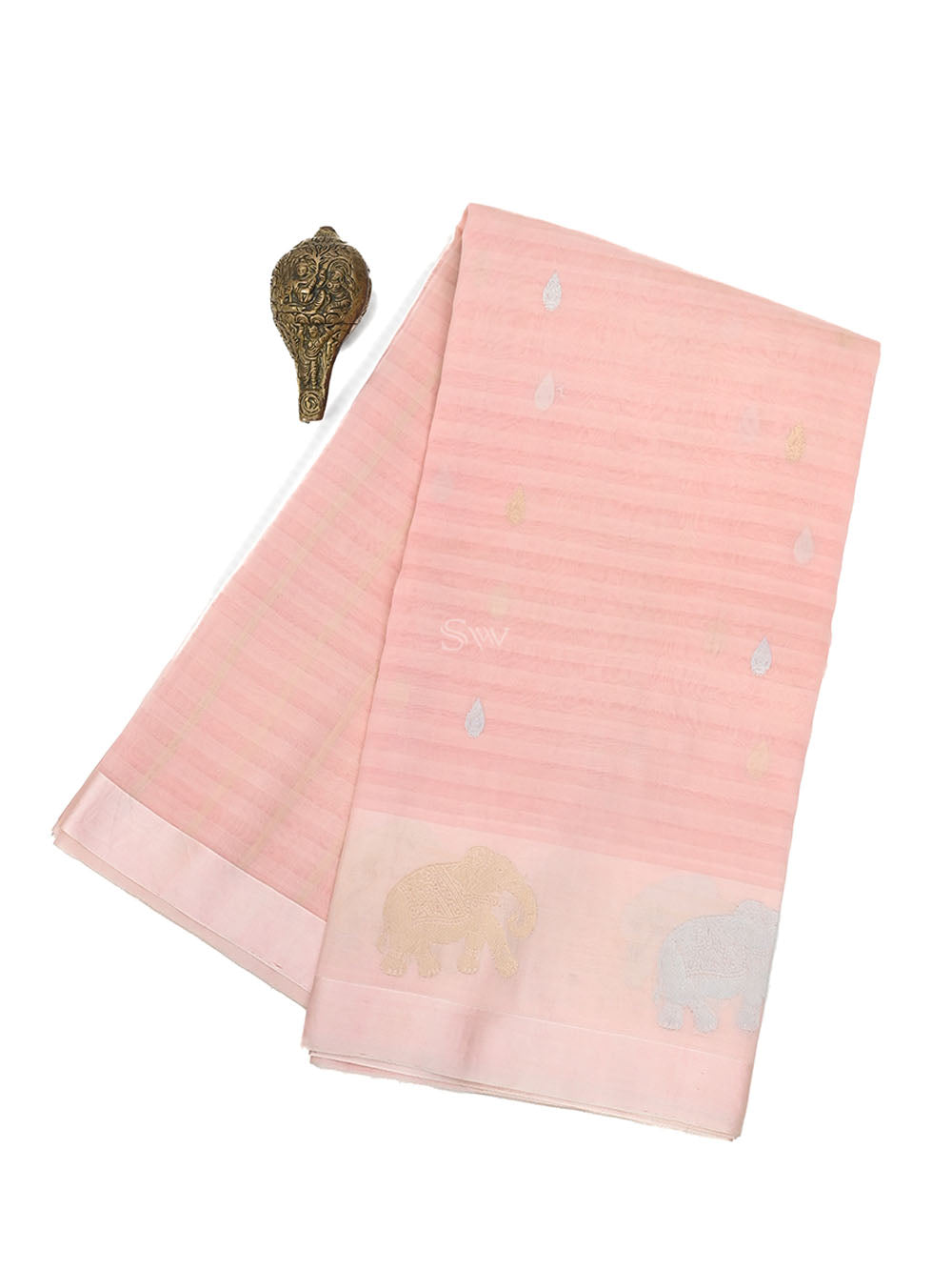 Powder Pink Booti Organza Handloom Banarasi Saree