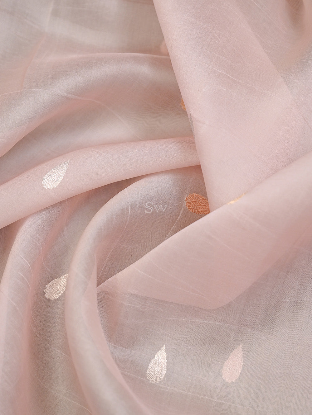 Powder Pink Booti Organza Handloom Banarasi Saree - Sacred Weaves