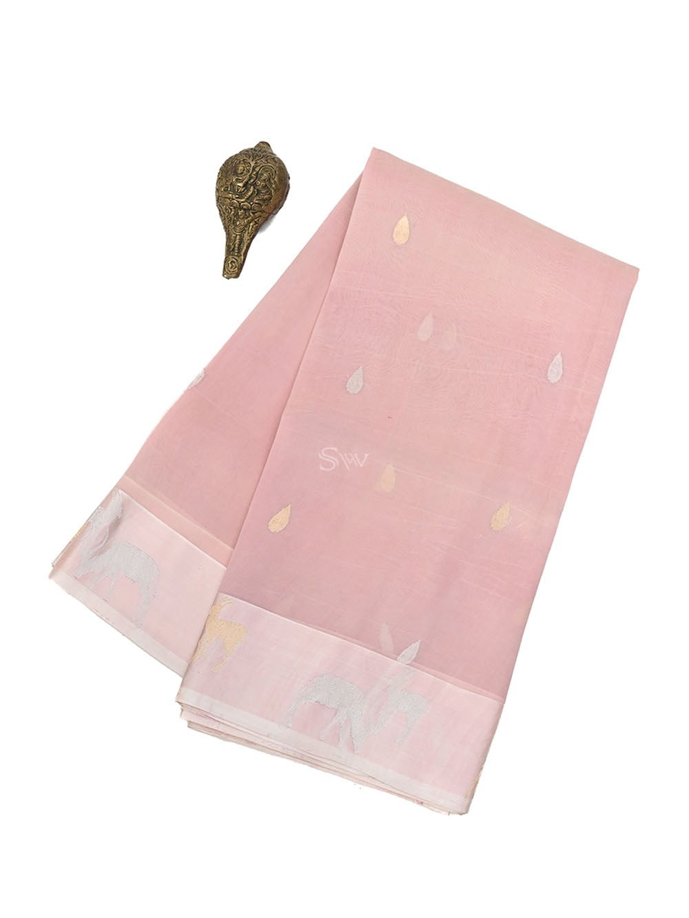 Powder Pink Booti Organza Handloom Banarasi Saree