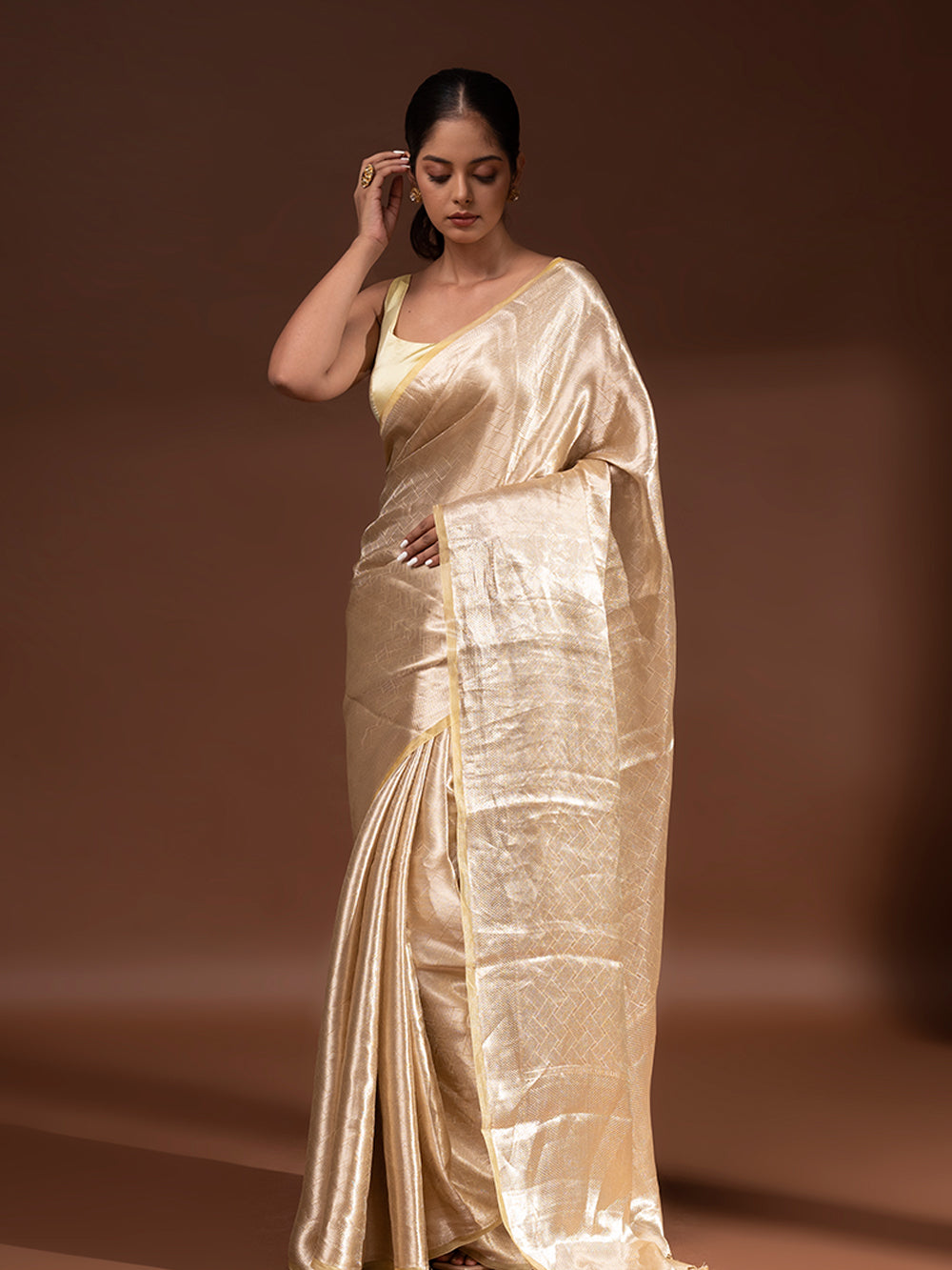 Light Yellow Tissue Brocade Handloom Banarasi Saree - Sacred Weaves