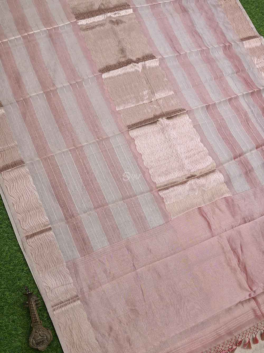 Pastel Pink Tissue Rangkat Handloom Banarasi Saree - Sacred Weaves