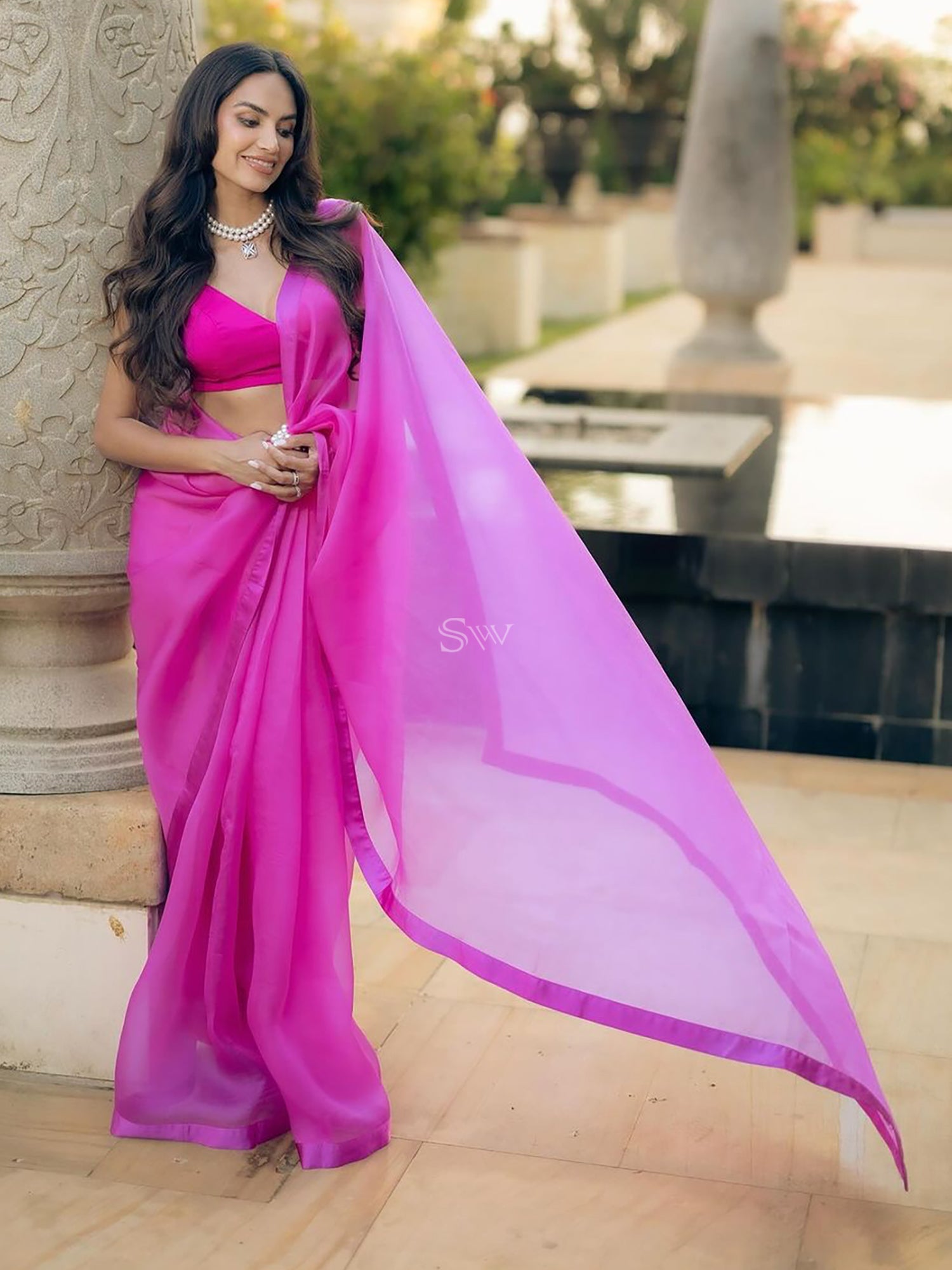 Shop Deep Pink Art Silk Hand Work Saree Festive Wear Online at Best Price |  Cbazaar