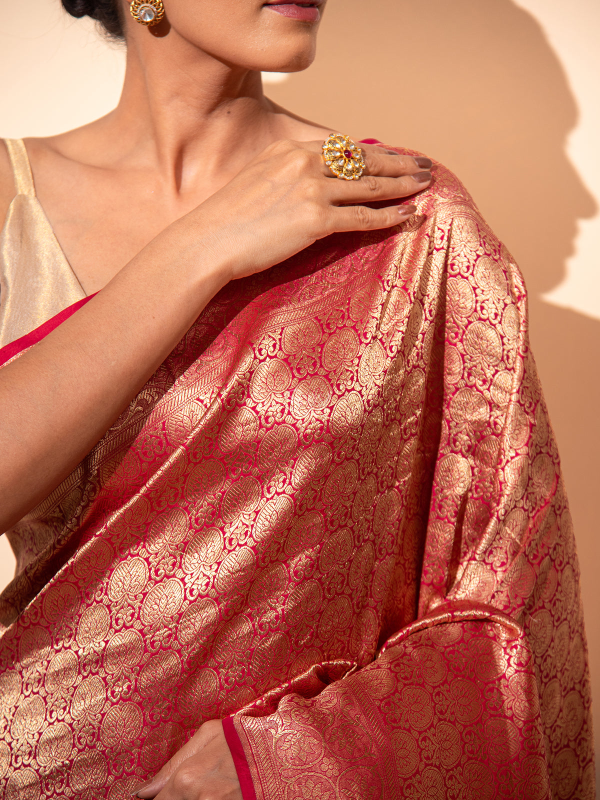 Pink Red Katan Silk Brocade Handloom Banarasi Saree - Sacred Weaves