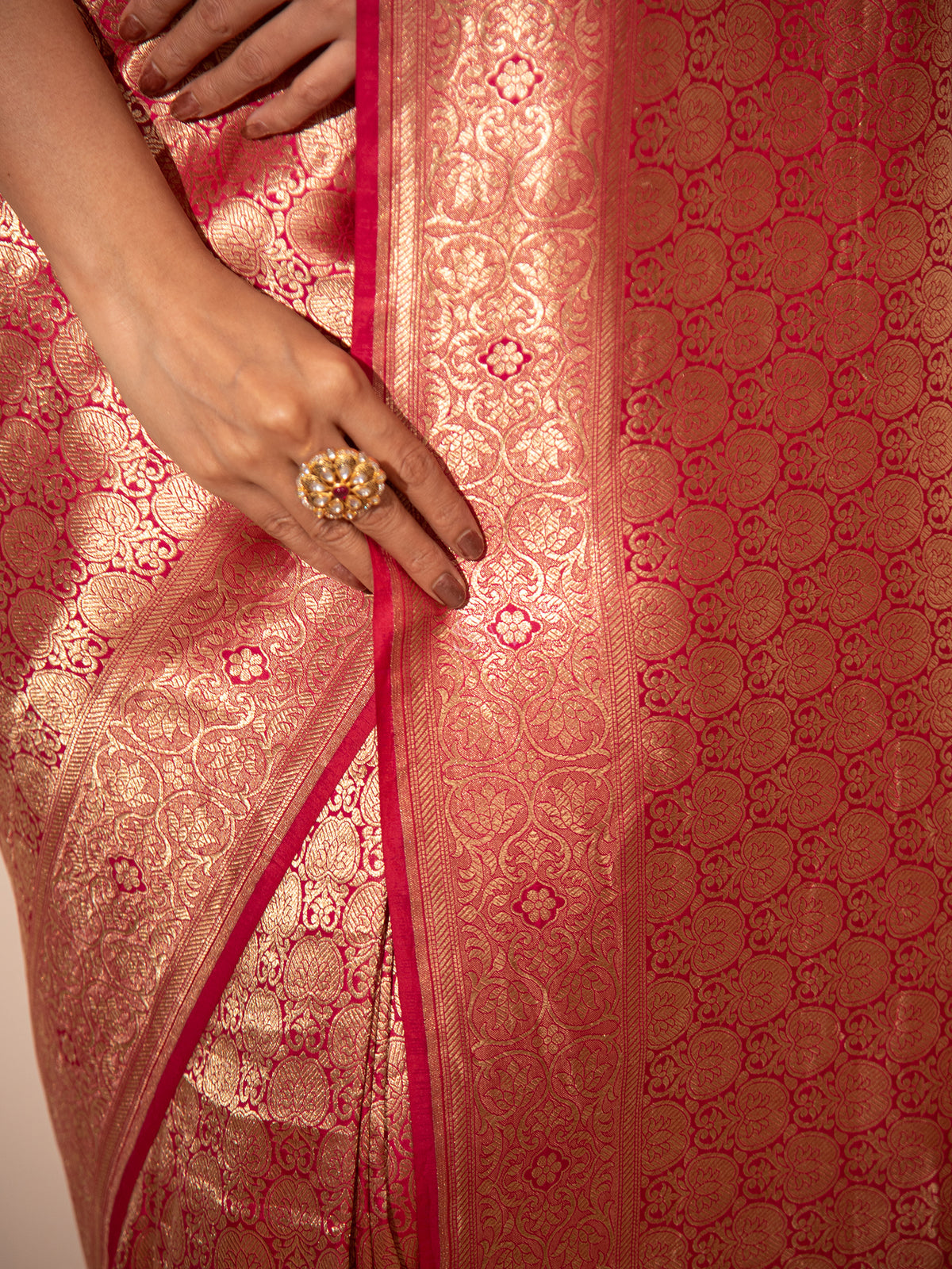 Pink Red Katan Silk Brocade Handloom Banarasi Saree - Sacred Weaves