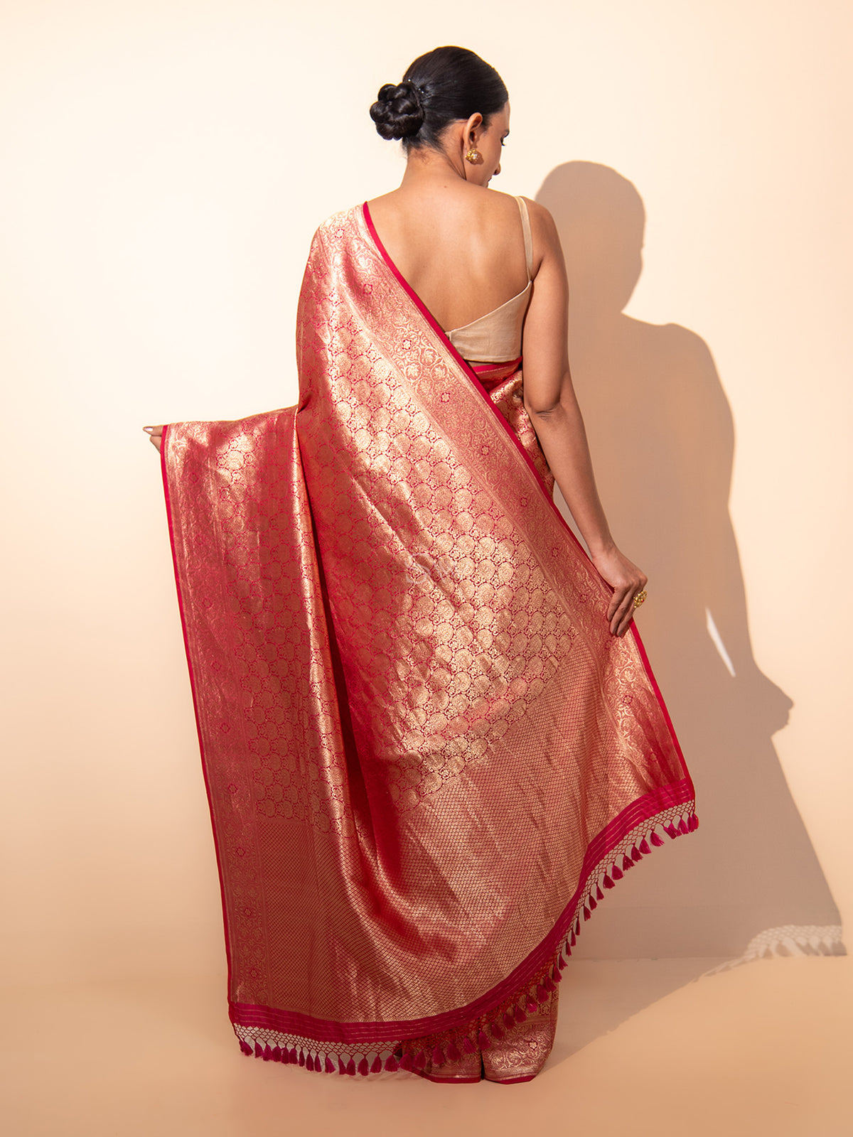 Pink Red Katan Silk Brocade Handloom Banarasi Saree - Sacred Weaves