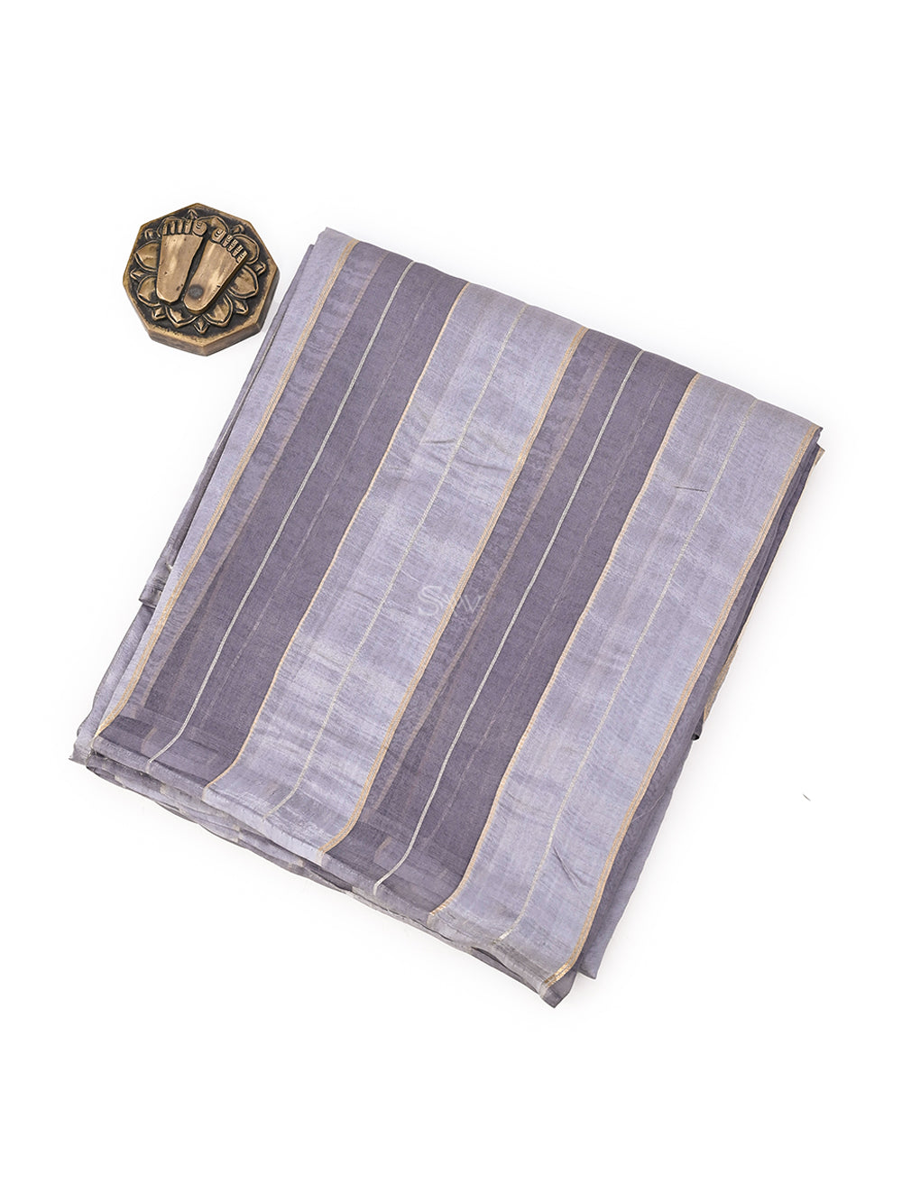 Pastel Purple Stripe Organza Silk Handloom Banarasi Saree