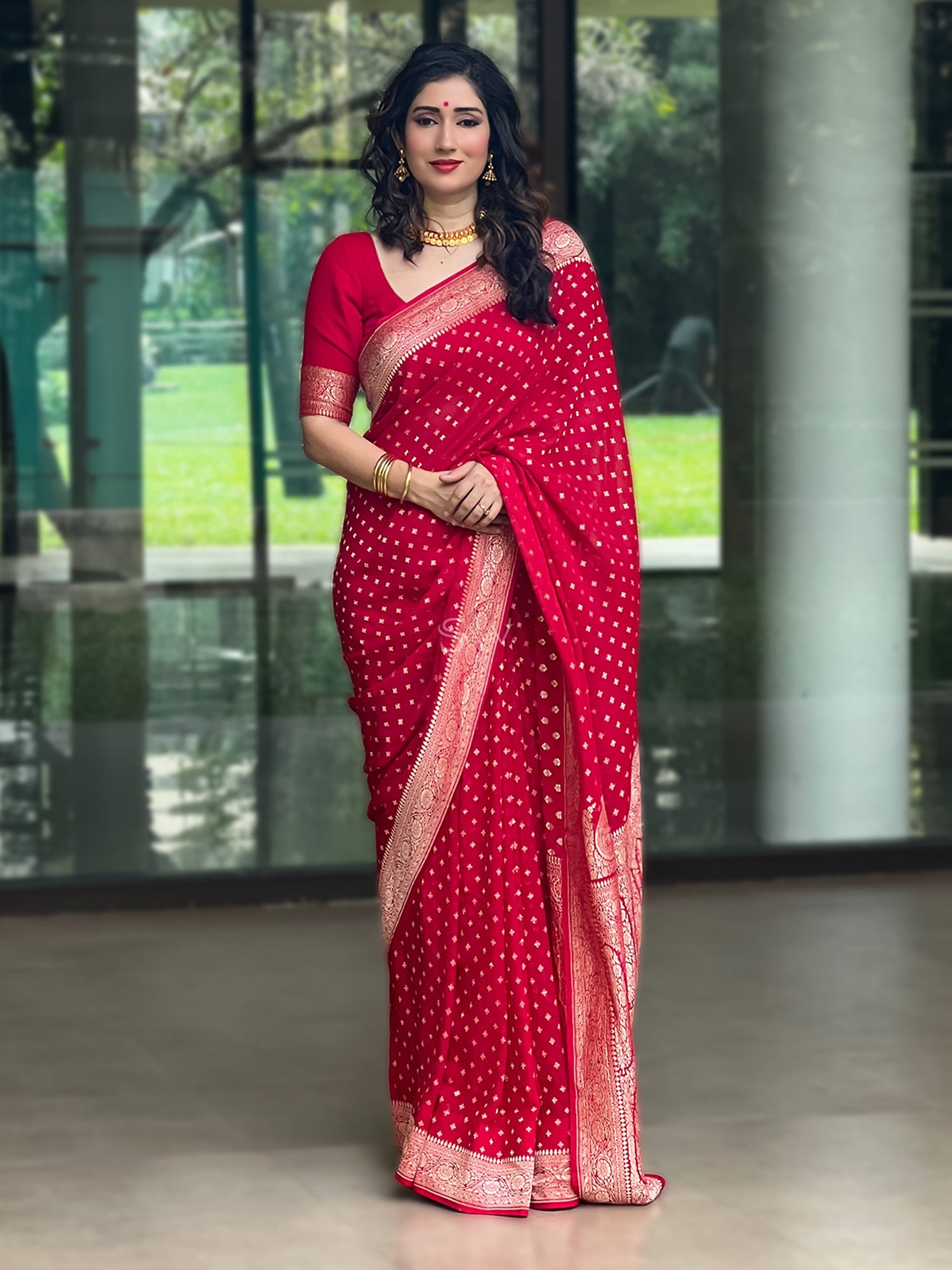 Classy black Georgette saree with embroidery motif and Banarasi pallu –  Sujatra