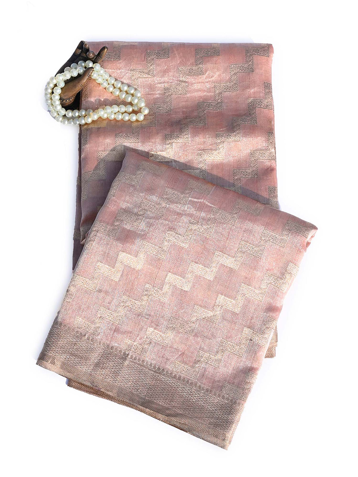 Pastel Pink Tissue Jaal Handloom Banarasi Saree