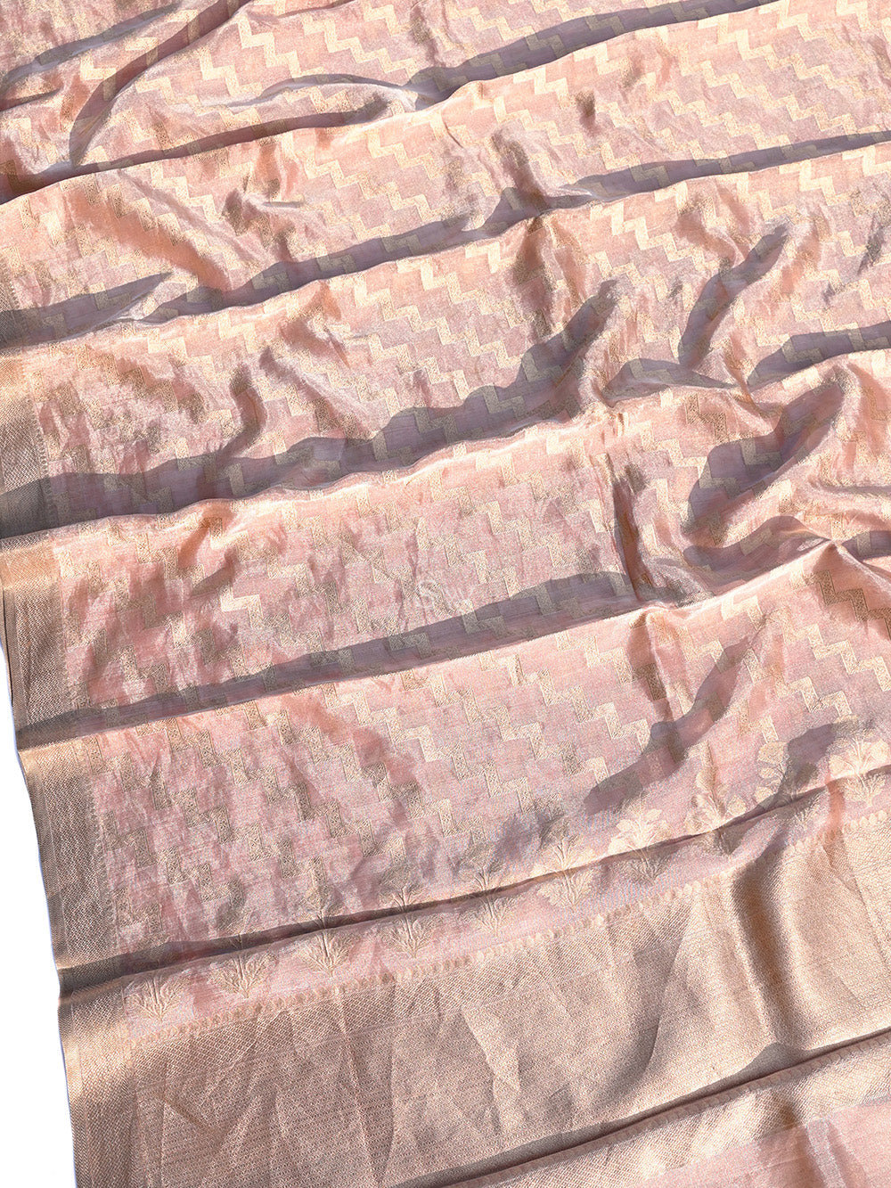 Pastel Pink Tissue Jaal Handloom Banarasi Saree