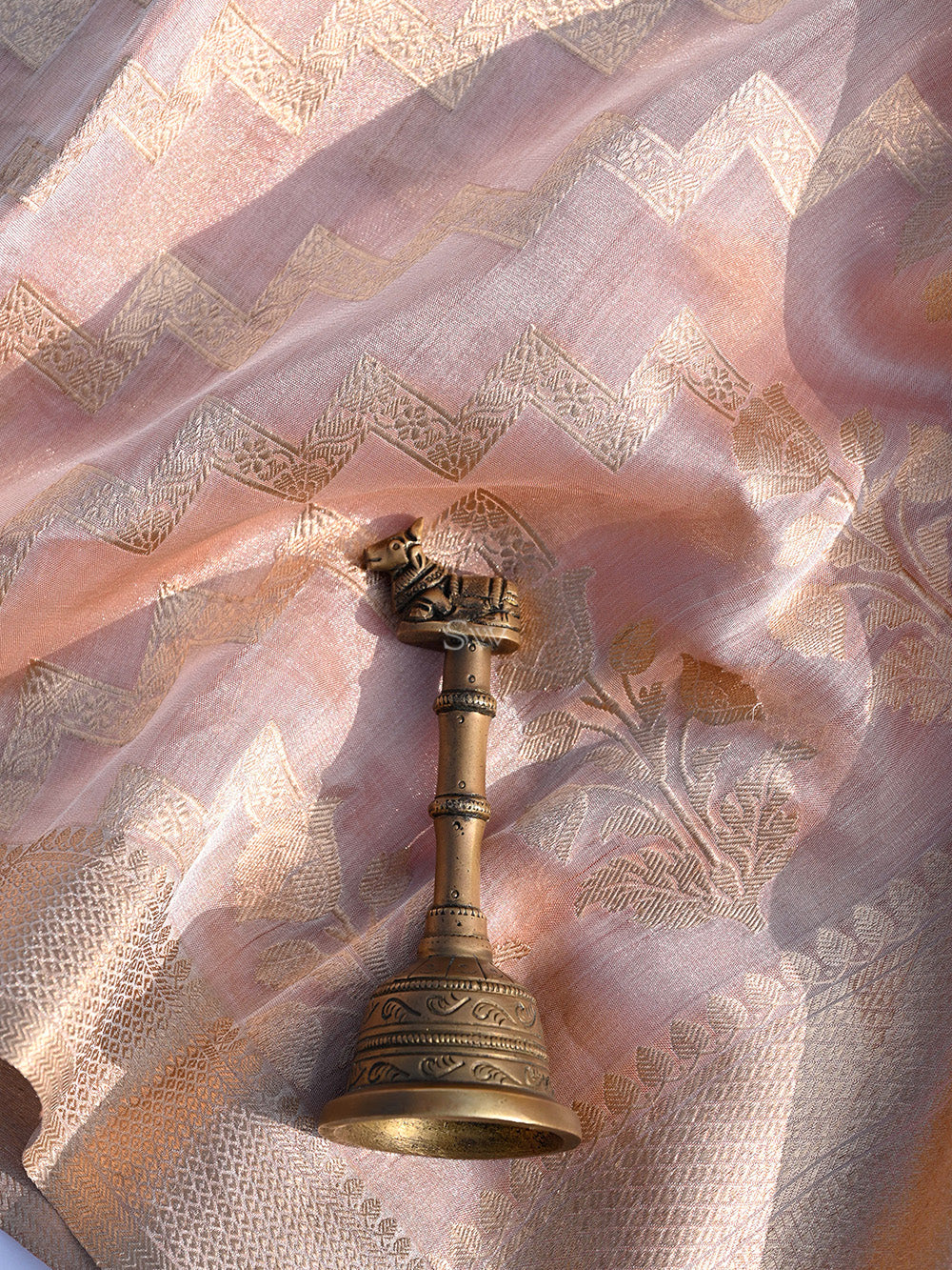 Pastel Pink Tissue Jaal Handloom Banarasi Saree