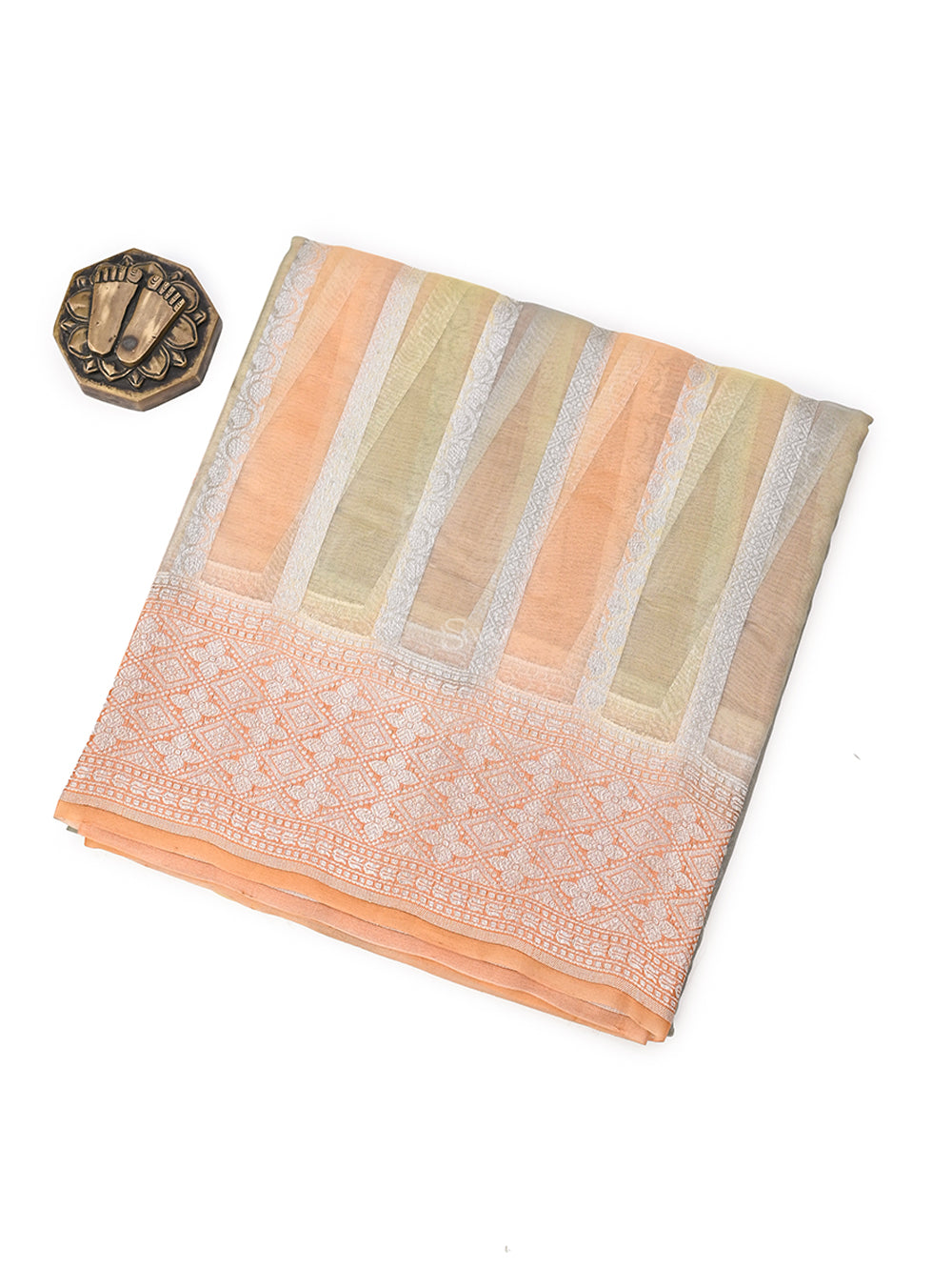 Pastel Yellow Orange Rangkat Organza Handloom Banarasi Saree