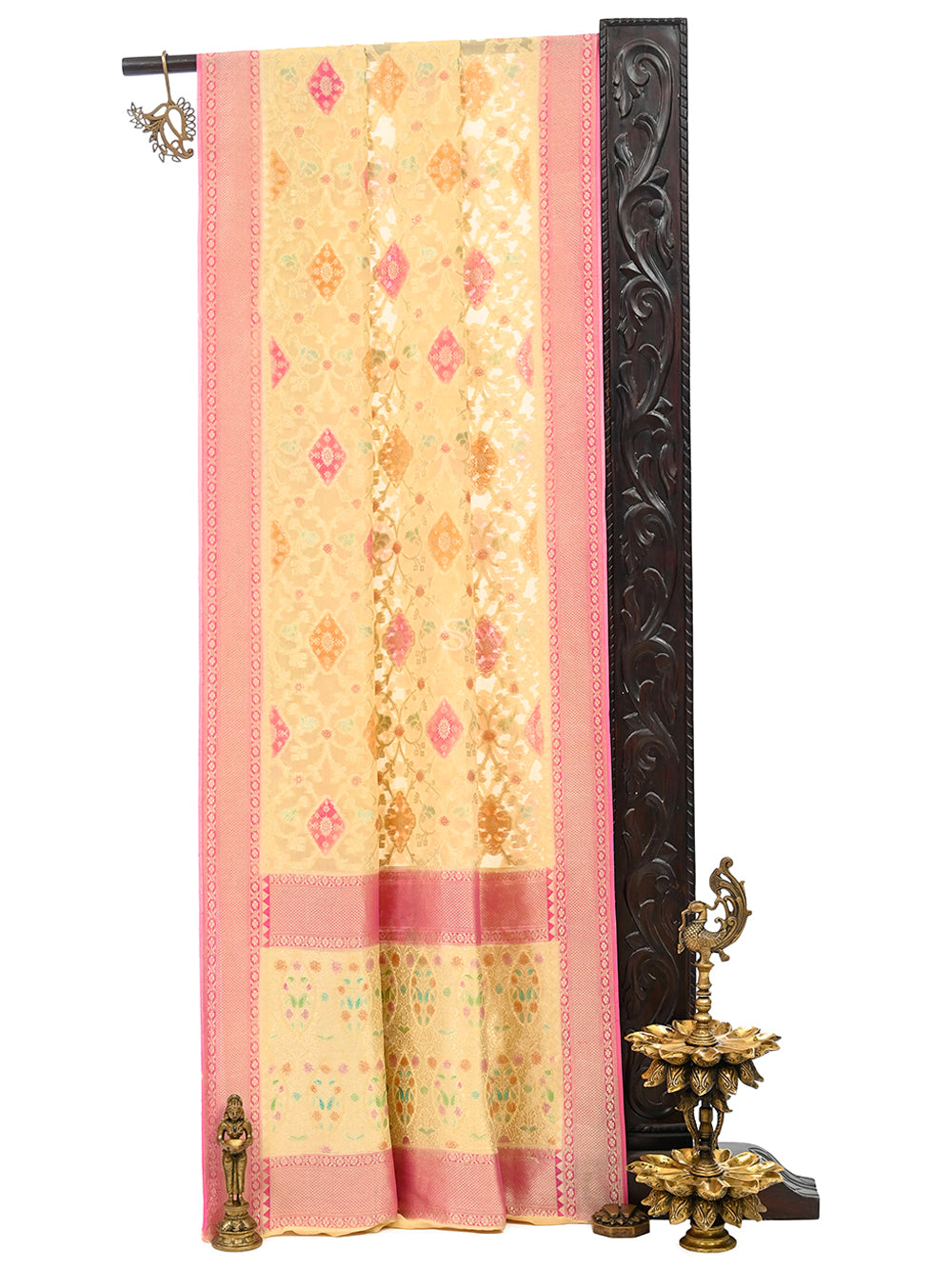 Pastel Yellow Rangkat Jaal Khaddi Georgette Handloom Banarasi Saree - Sacred Weaves