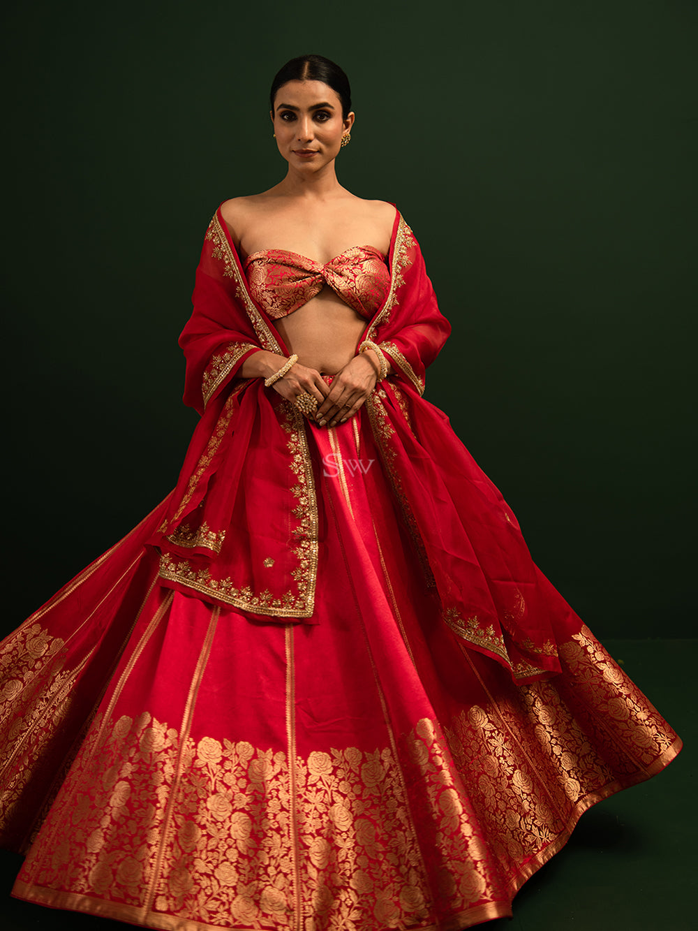 1115 Red gold bridal lehenga – Shama's Collection