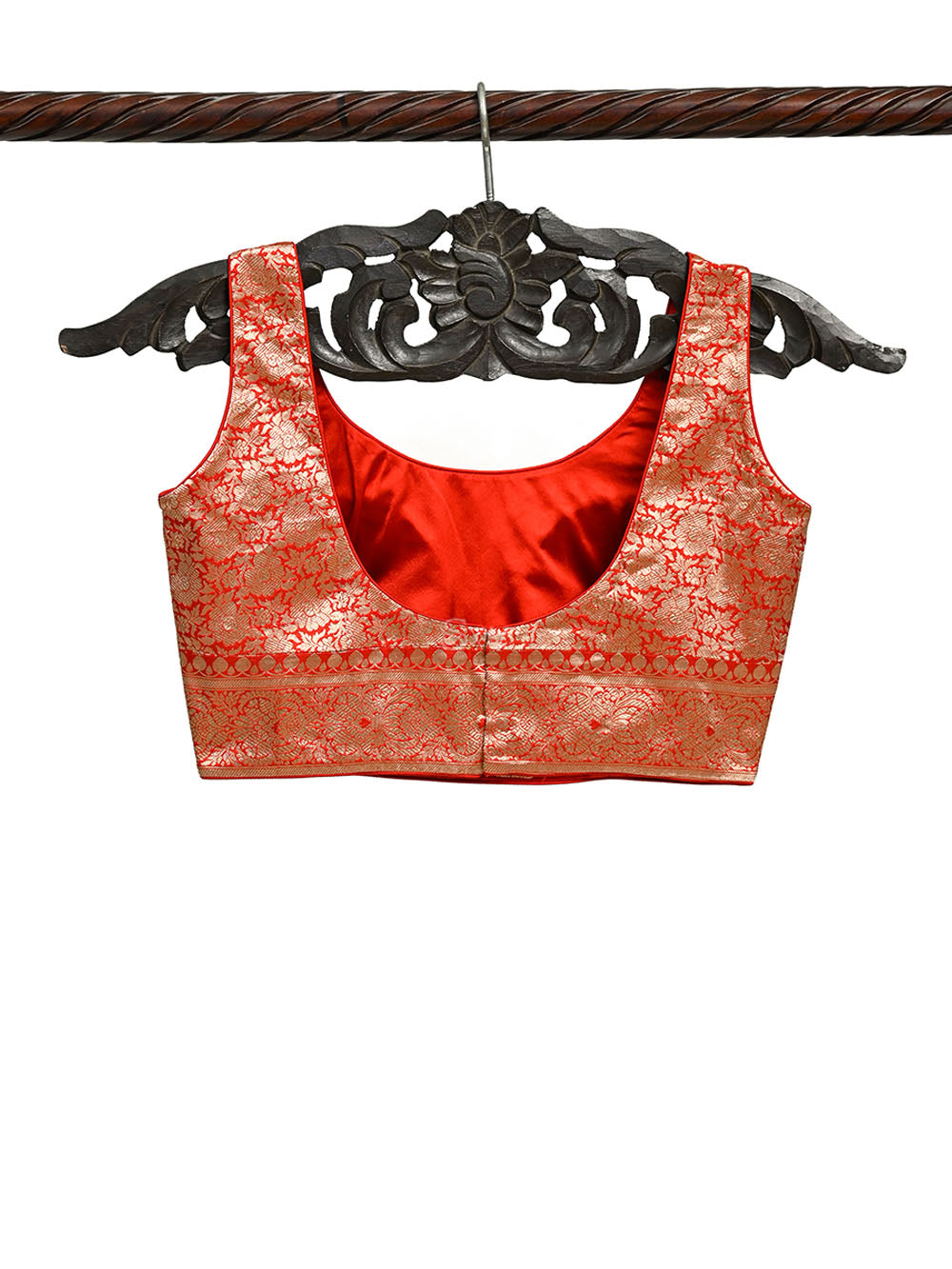 Red Brocade Silk Banarasi Ready-made Blouse - Sacred Weaves