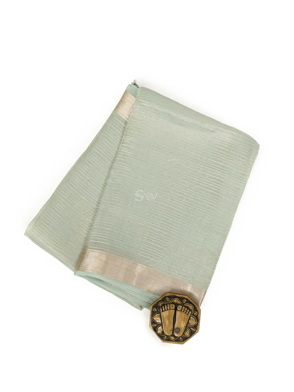 Sea Green Tissue Stripe Handloom Banarasi Dupatta