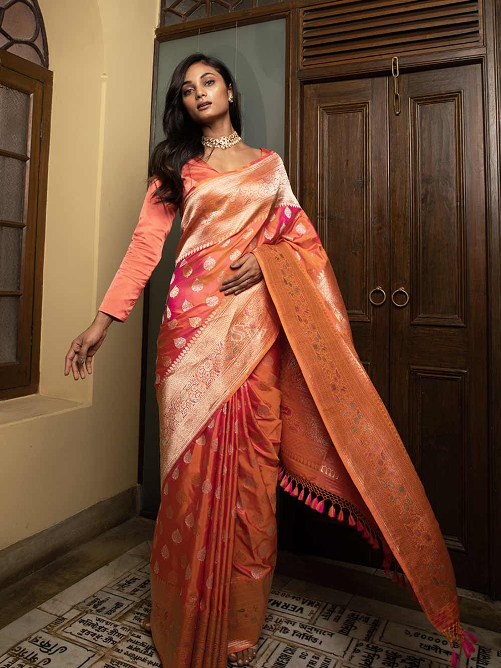 Gorgonize Banarasi Silk Weaving Multi Colour Contemporary Saree