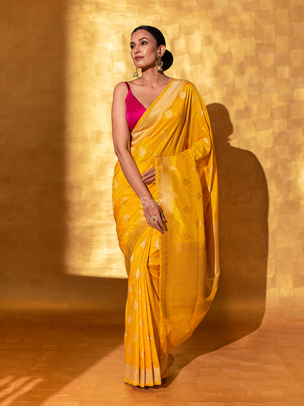 Yellow Uppada Katan Silk Handloom Banarasi Saree - Sacred Weaves