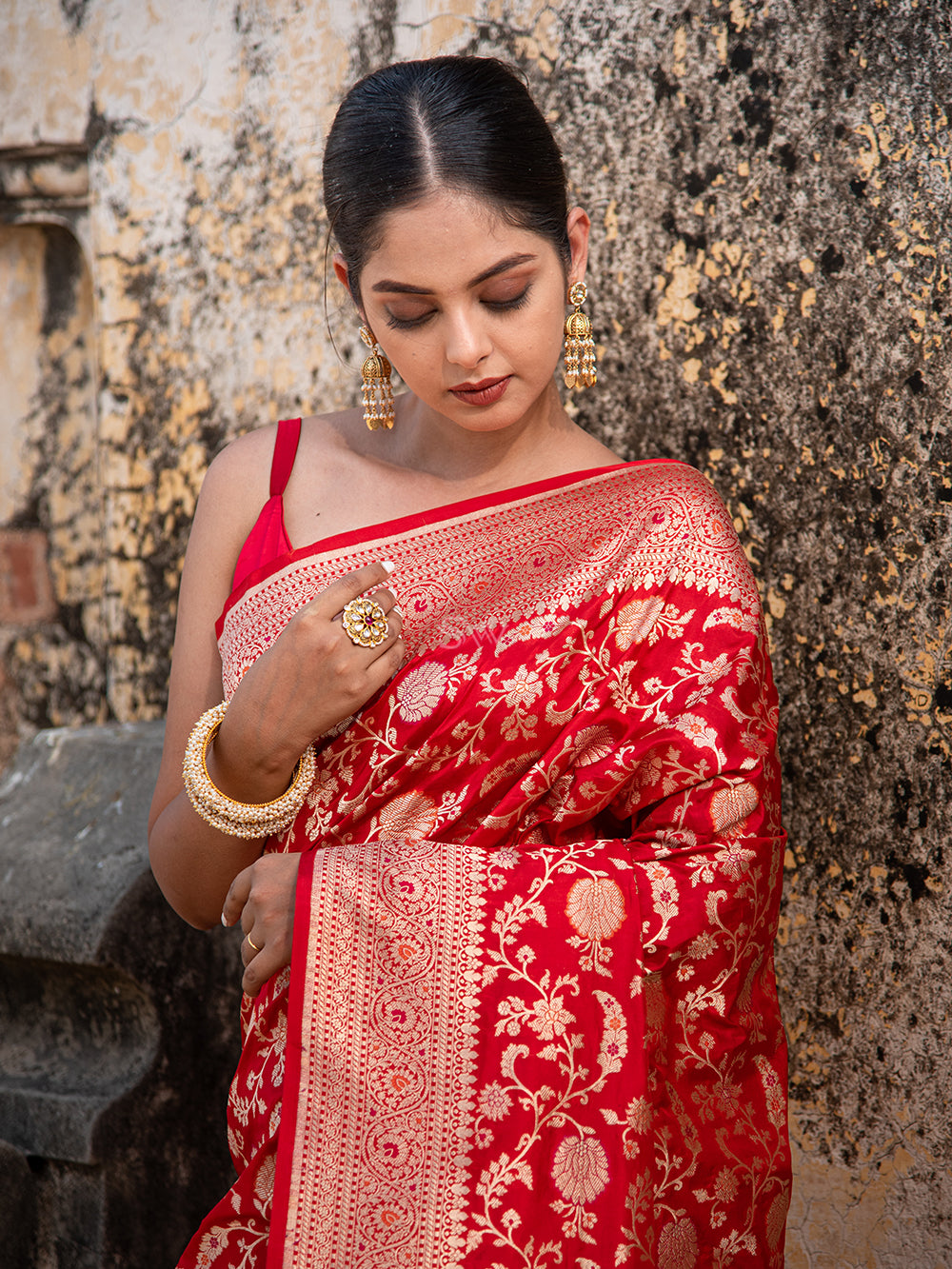 Red Meenakari Uppada Katan Silk Handloom Banarasi Saree - Sacred Weaves