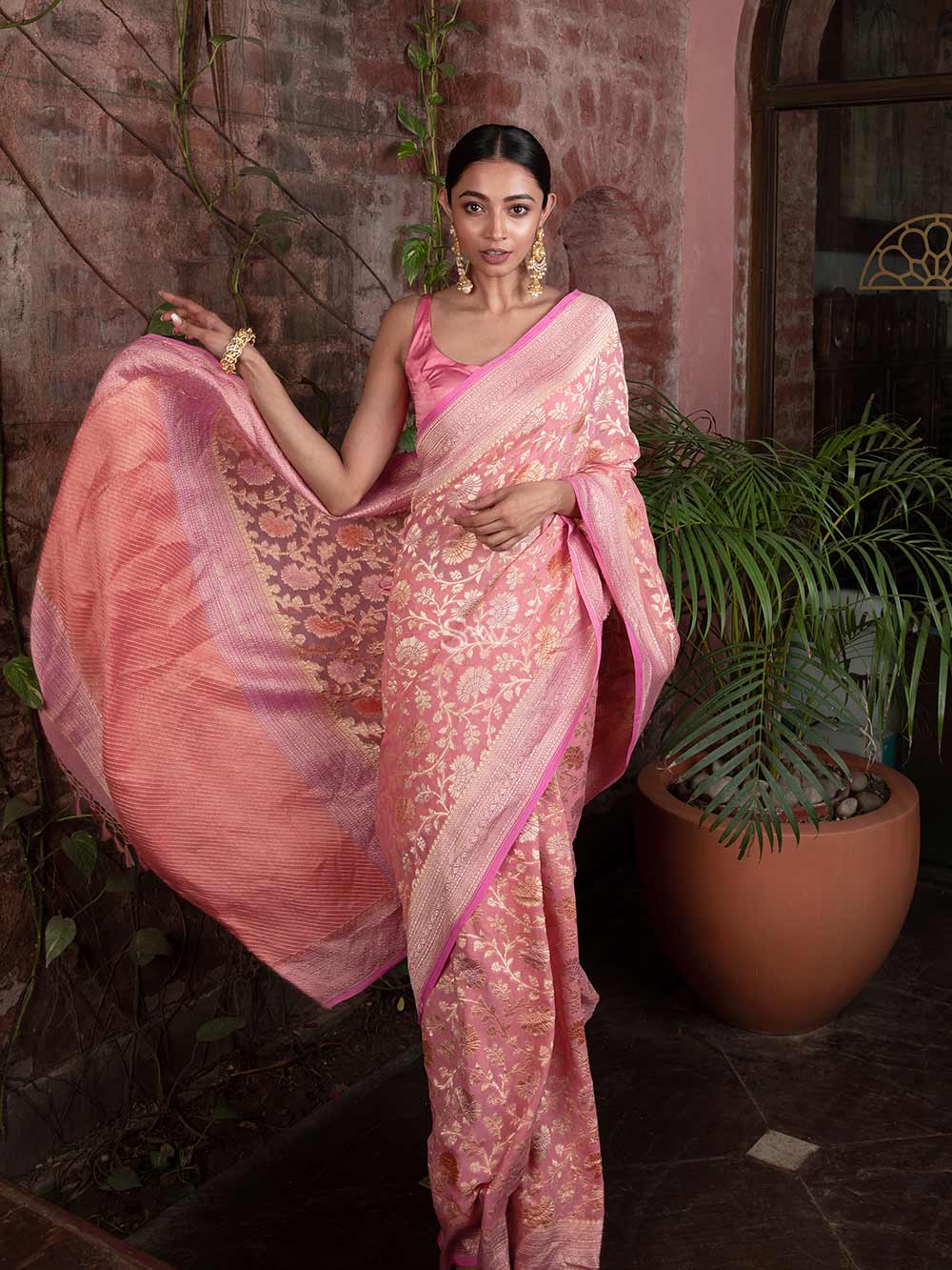 Pastel Pink Tissue Silk Saree - Urban Womania