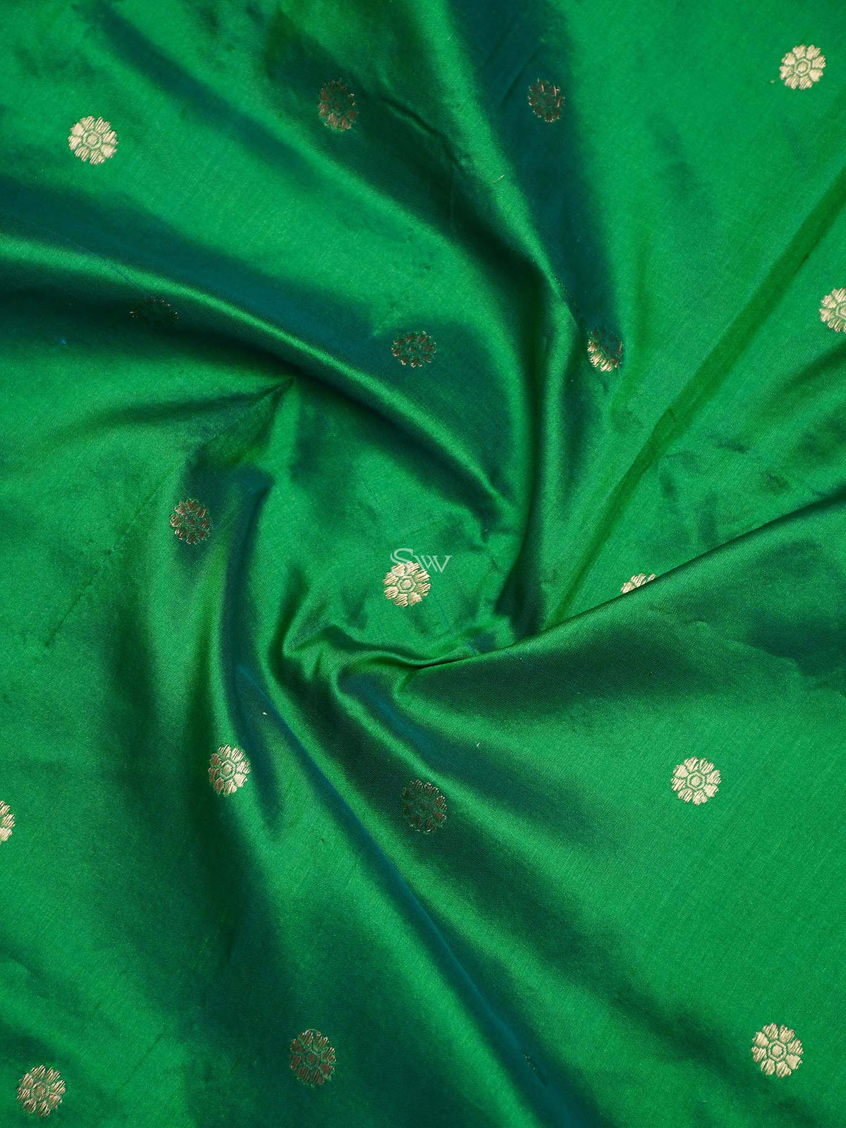 Green Booti Katan Silk Handloom Banarasi Dupatta - Sacred Weaves