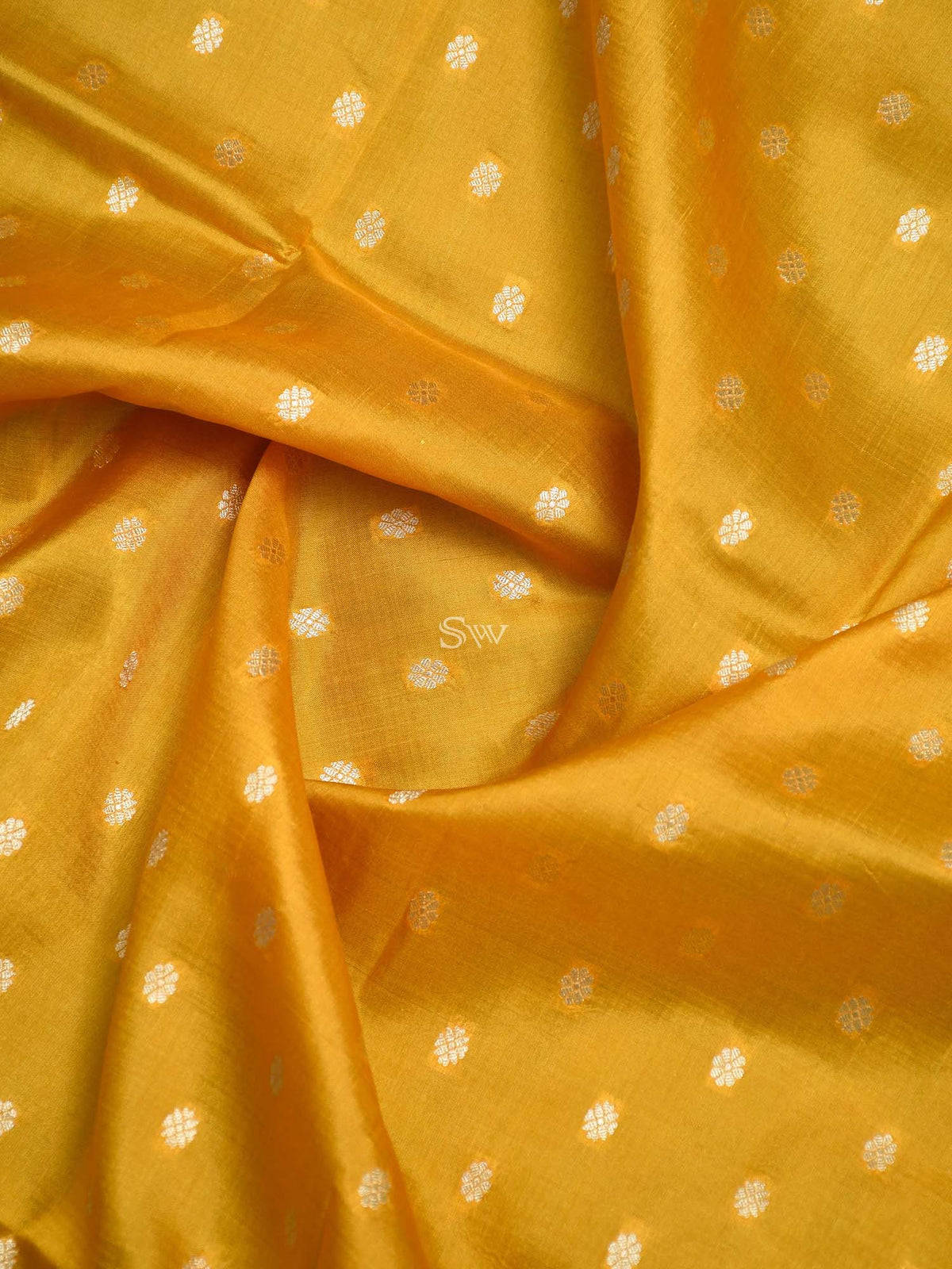 Yellow Booti Katan Silk Handloom Banarasi Dupatta - Sacred Weaves