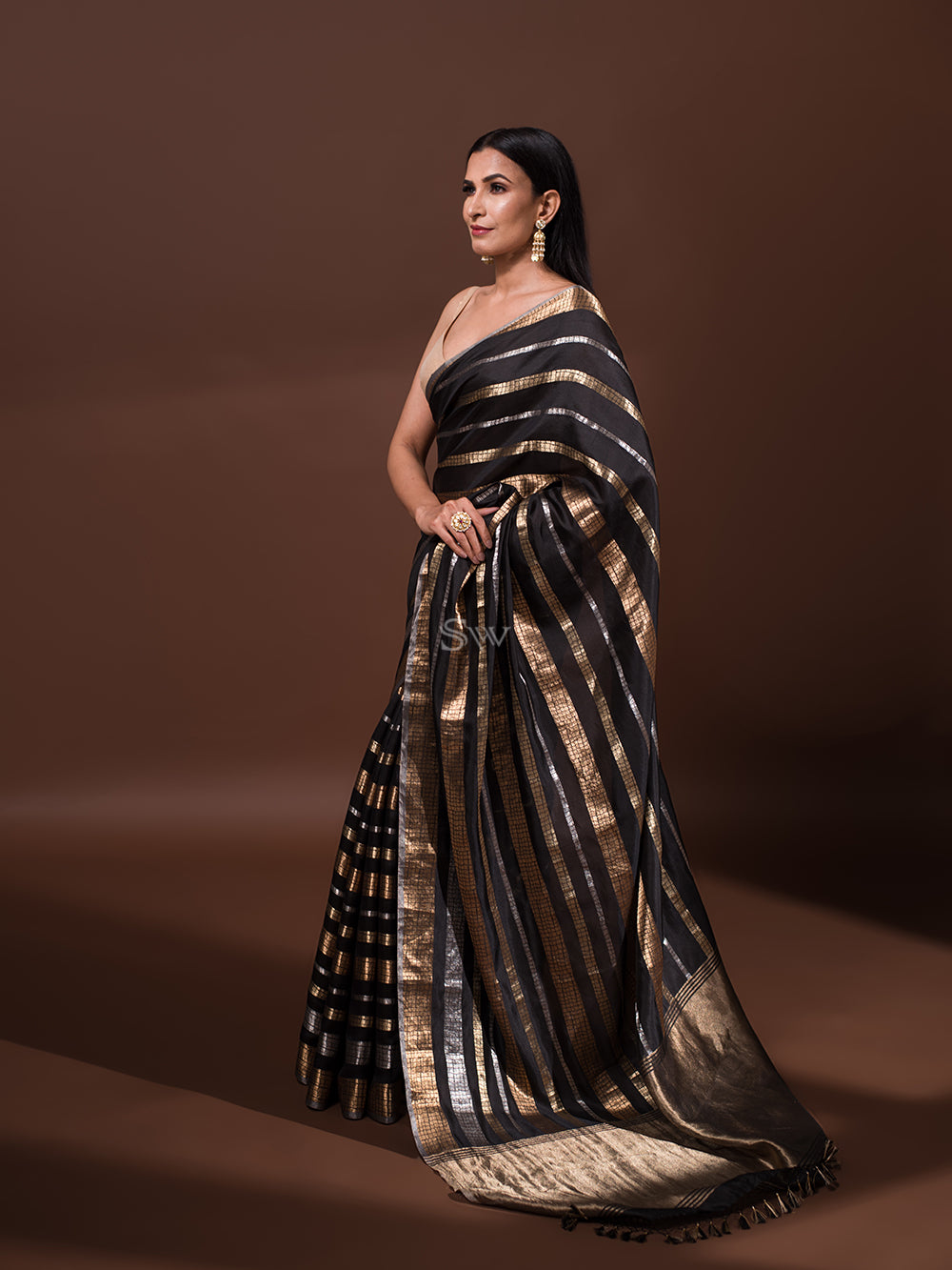 Stunning Black Colour Saree With Green Mina Touch Banarasi Beautiful Z –  garment villa