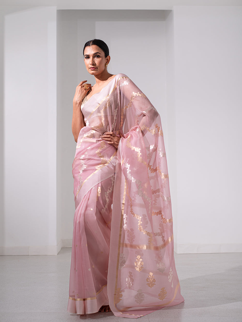 Fuchsia Pink Organza Saree With Blouse – FUELTHESTORE