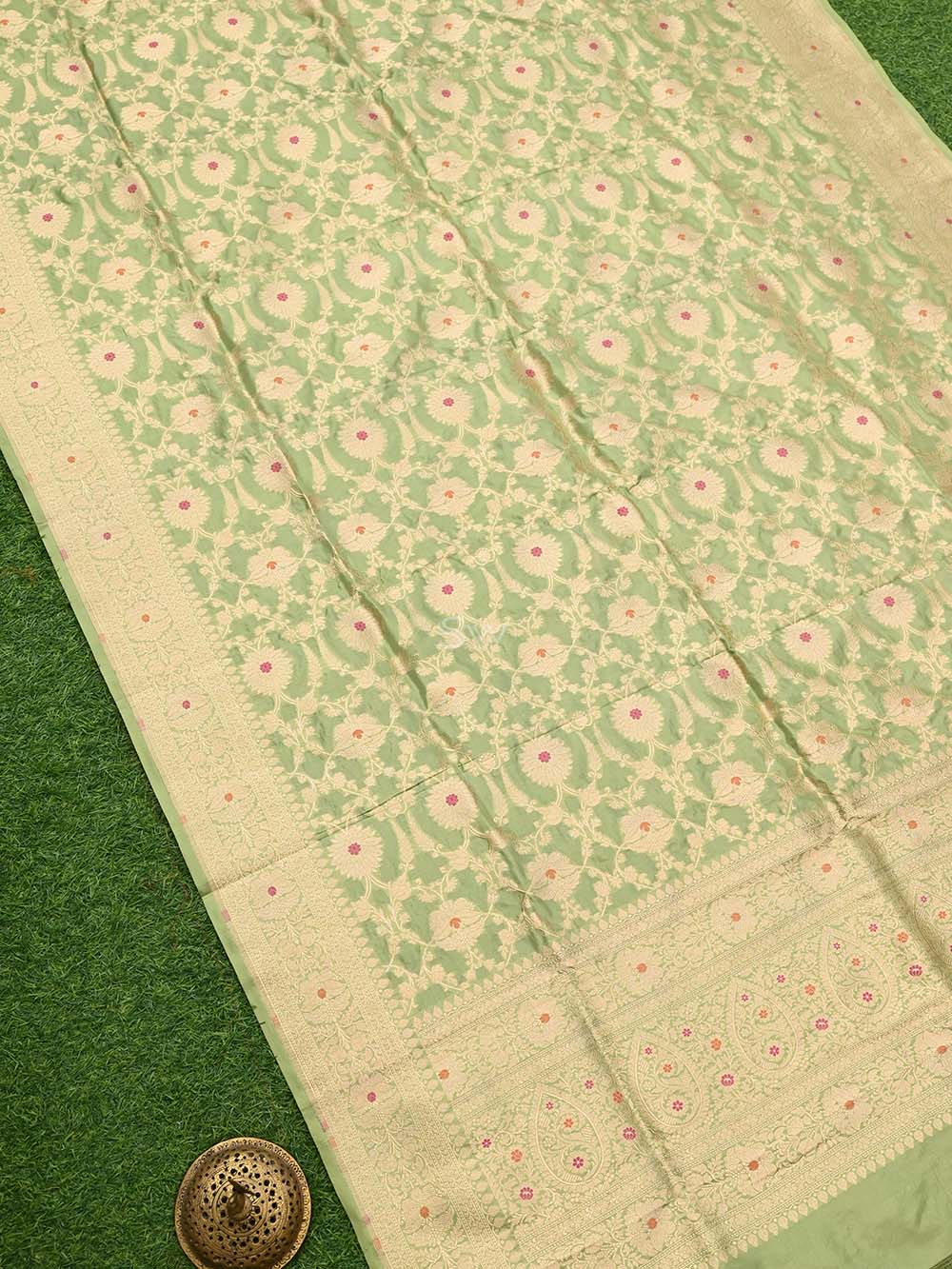 Pista Green Meenakari Jaal Katan Silk Handloom Banarasi Dupatta